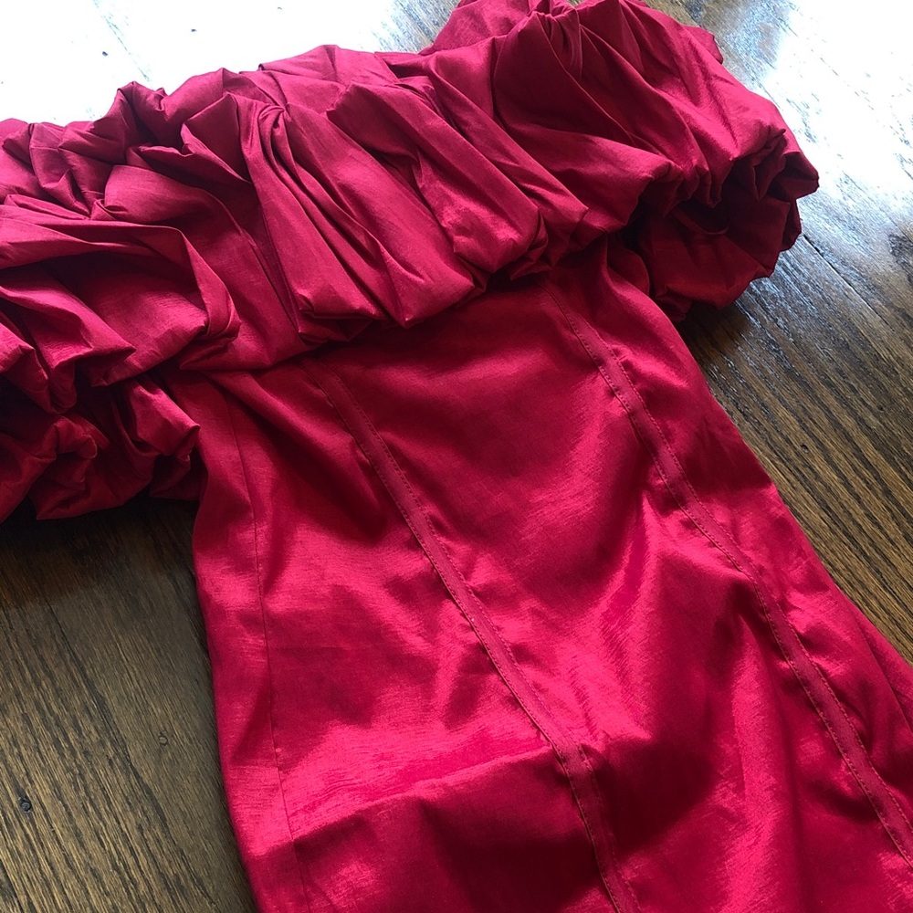 Nasty Gal Red Ruffle Ruched Taffeta Stretch Mini Dress - Picture 4 of 7